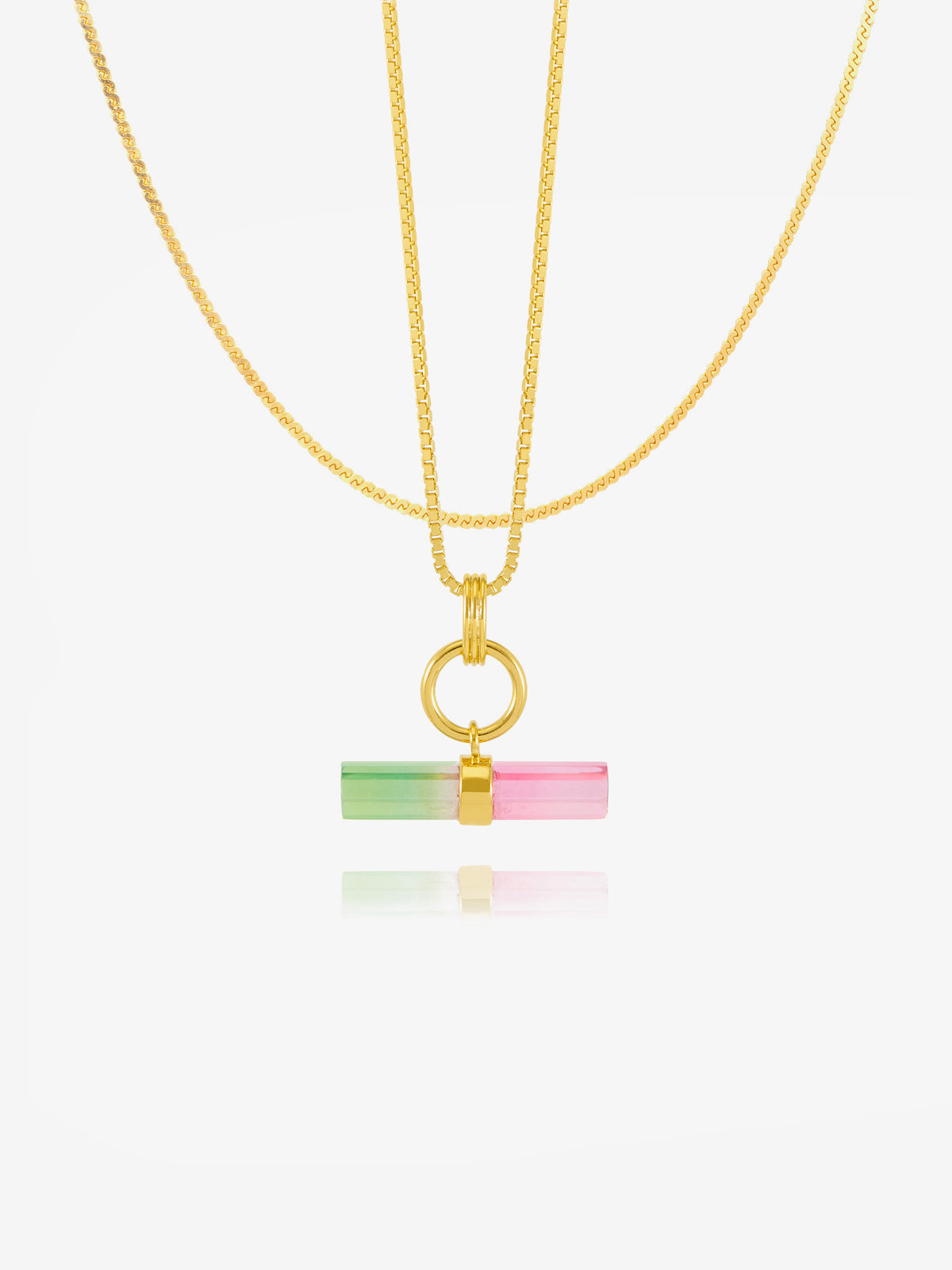 Styled Watermelon T-bar Necklace and Serpentine Chain Layered Necklace Set