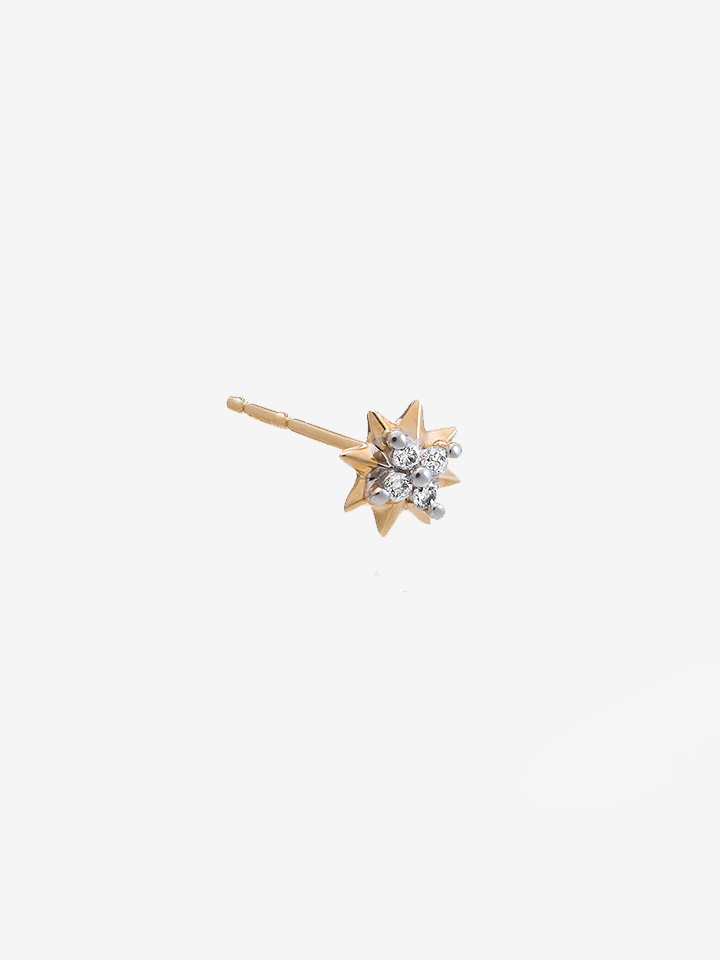 Single Solid Gold and Diamond North Star Stud Earring
