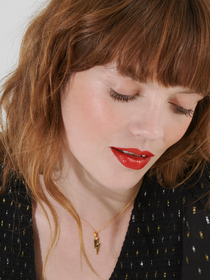 Personalised Black Pavé Lightning Bolt Necklace Rachel Jackson