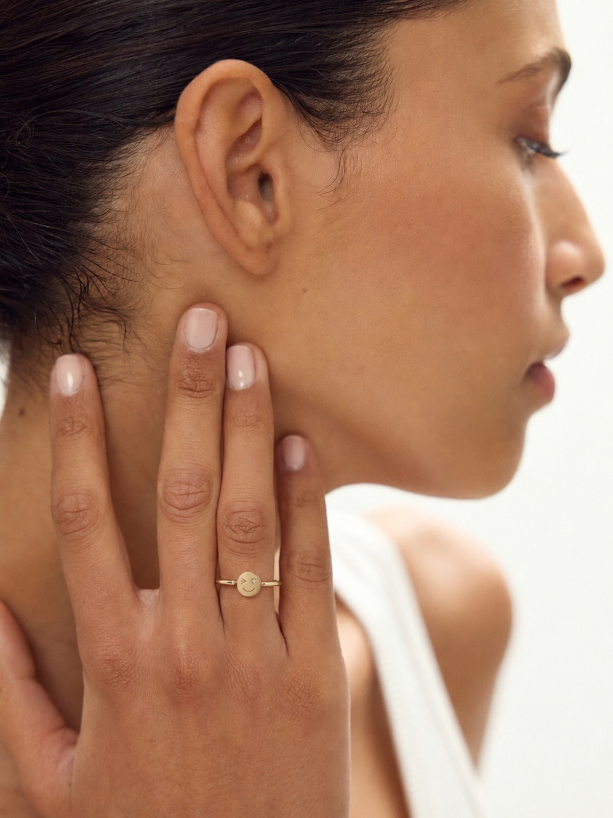Solid Gold and Diamond Happy Face Ring