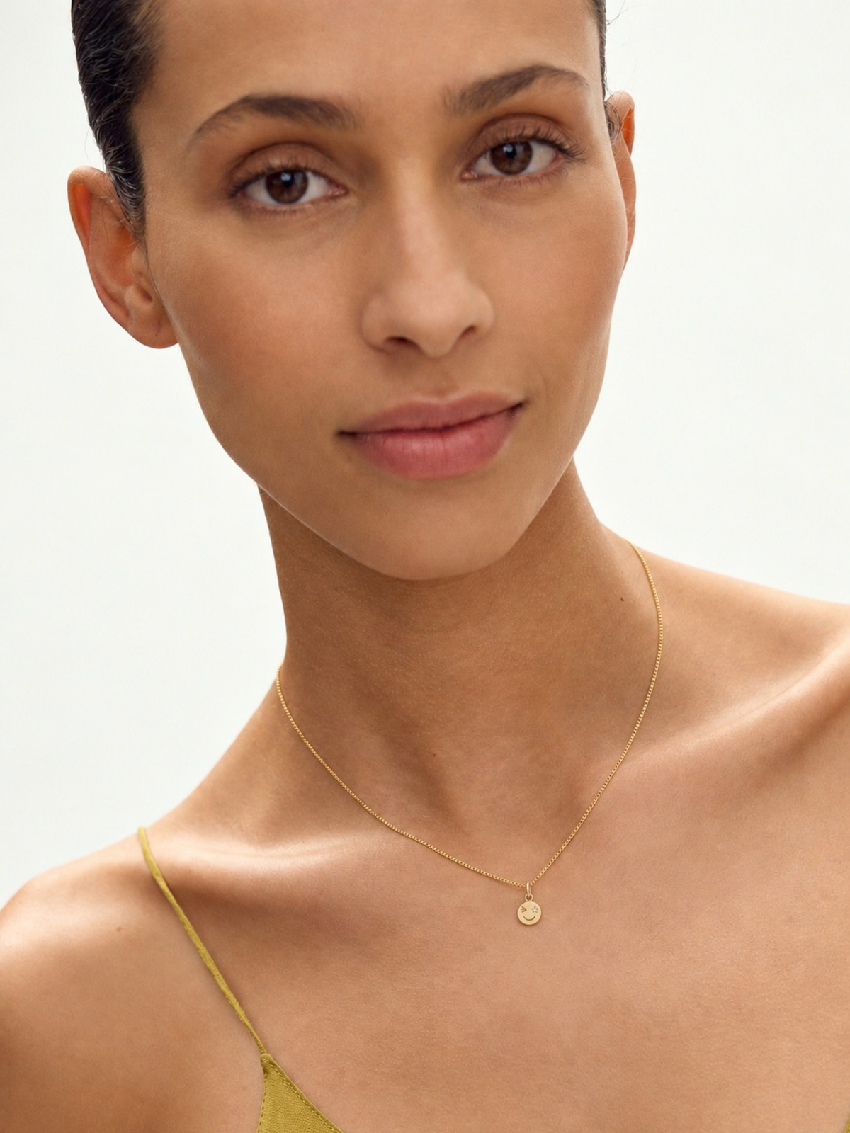 Solid Gold and Diamond Happy Face Necklace
