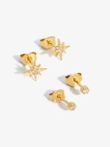 Hexagon and North Star Stud Earring Set