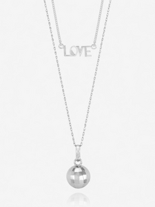 Choose Love Disco Ball and Love Necklace Layered Set