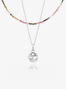 Choose Love Disco Ball and Beaded Necklace Layered Set
