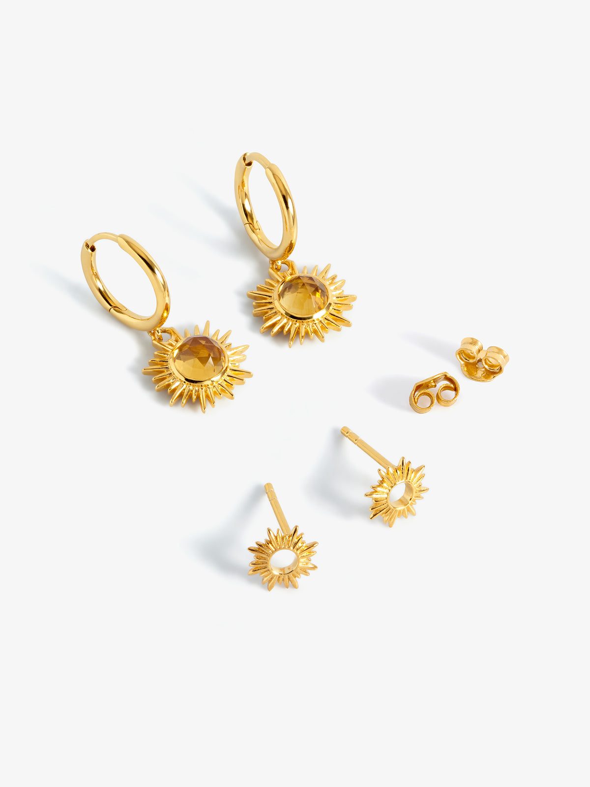 Eternal Sun Citrine Huggie Hoops and Eternal Sun Studs Earring Set