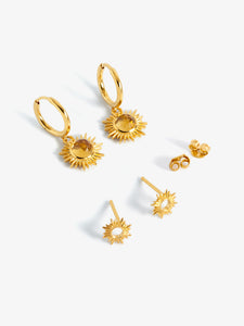 Eternal Sun Citrine Huggie Hoops and Eternal Sun Studs Earring Set