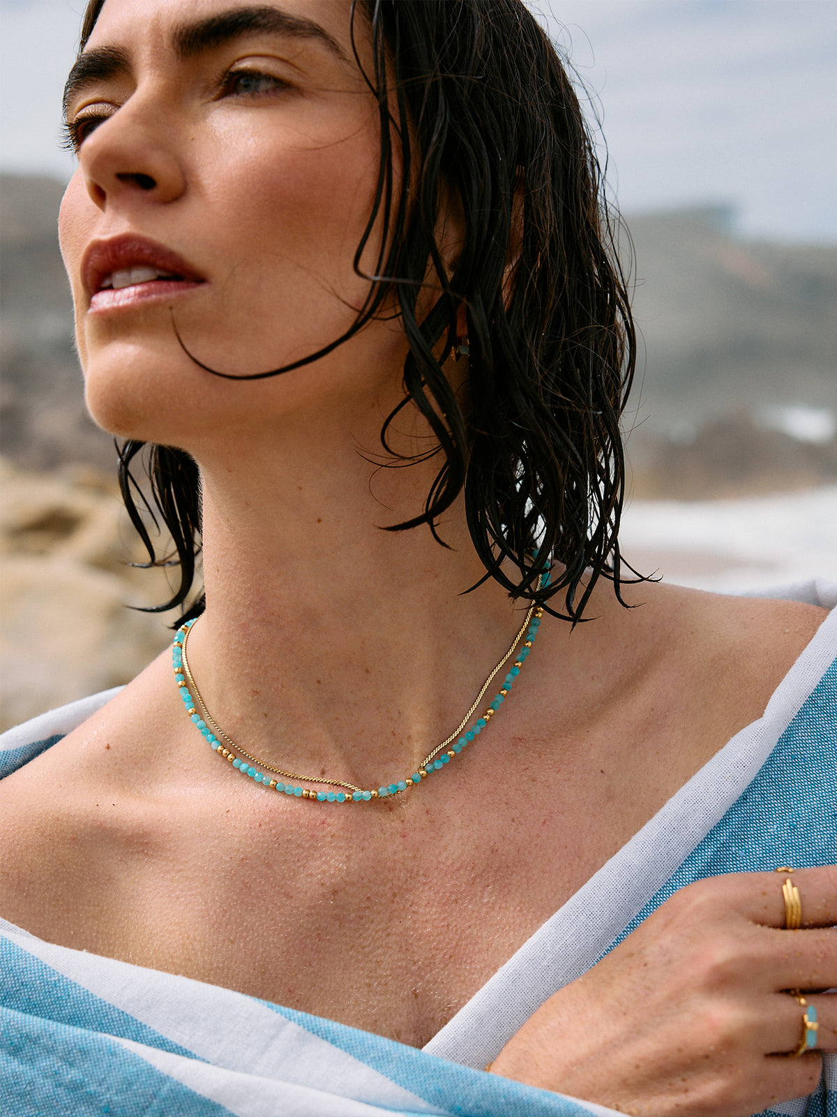 Tranquillity Amazonite Beaded and Serpentine Layered Necklace Set