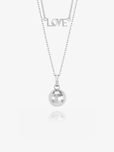 Choose Love Disco Ball and Mini Love Necklace Layered Set