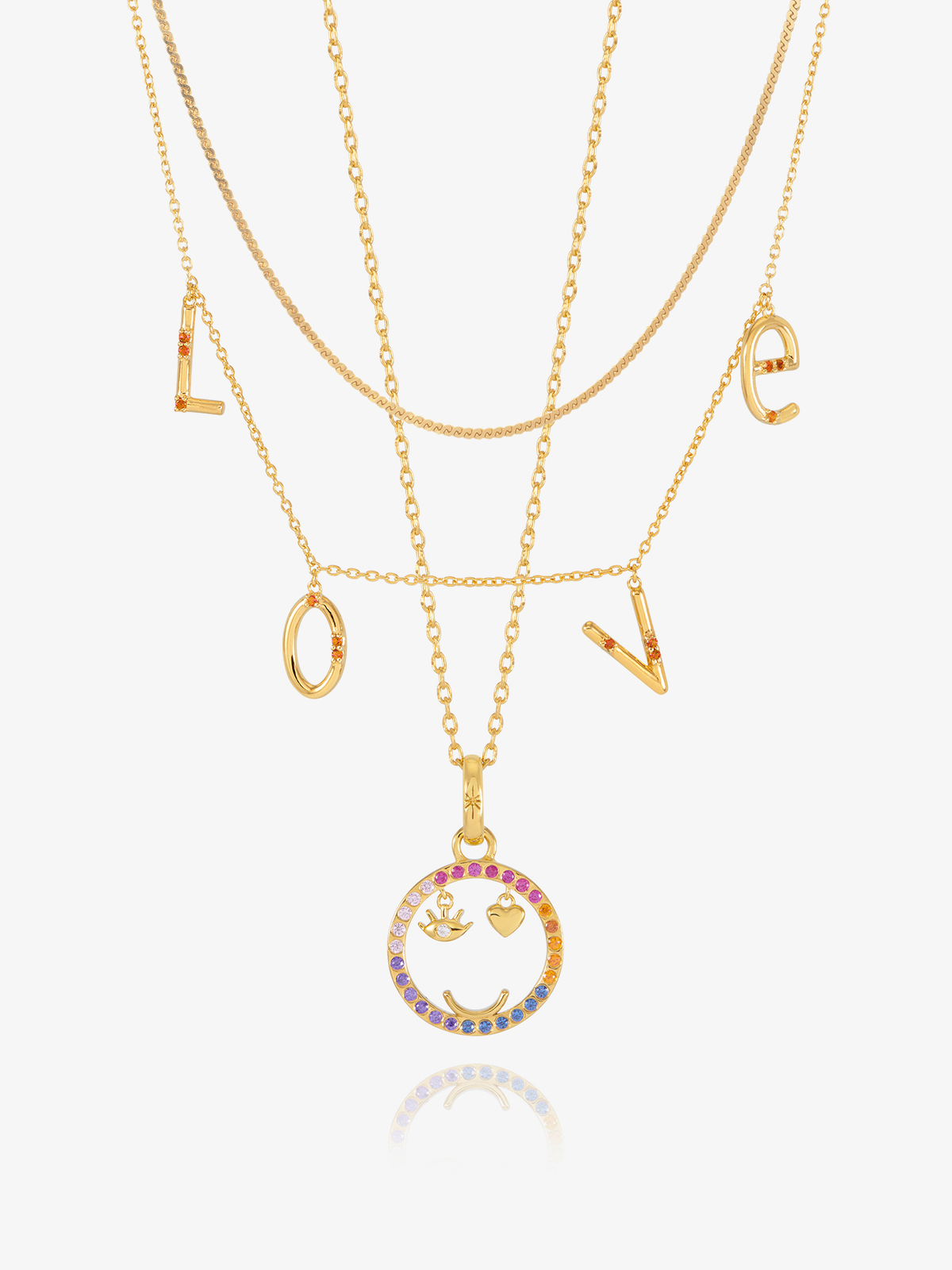 Happy Face, Love & Serpentine Layered Necklace Set