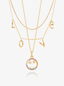 Happy Face, Love & Serpentine Layered Necklace Set