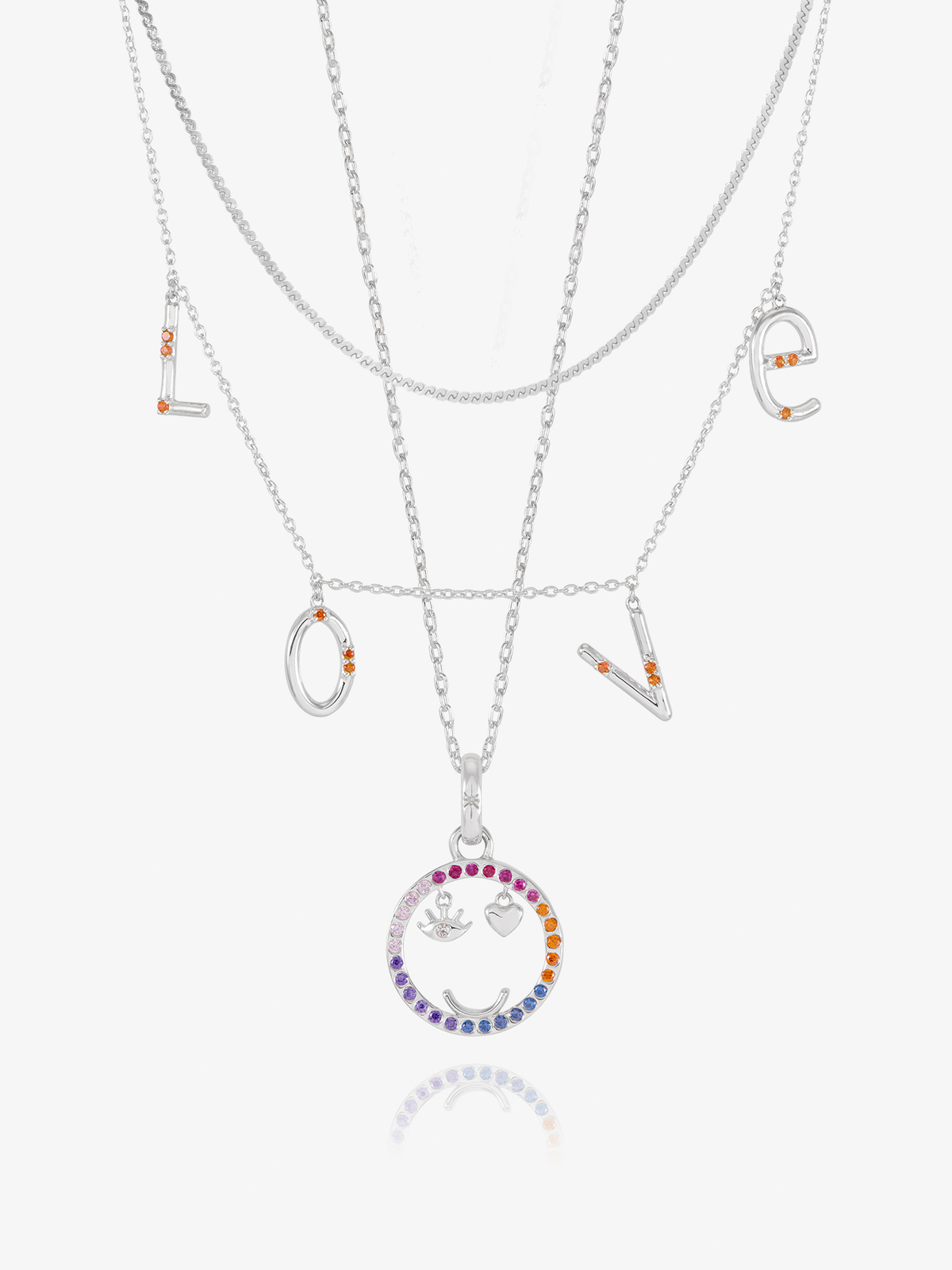 Happy Face, Love & Serpentine Layered Necklace Set