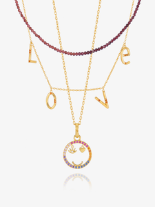 Happy Face, Love & Gemstone Layered necklace Set
