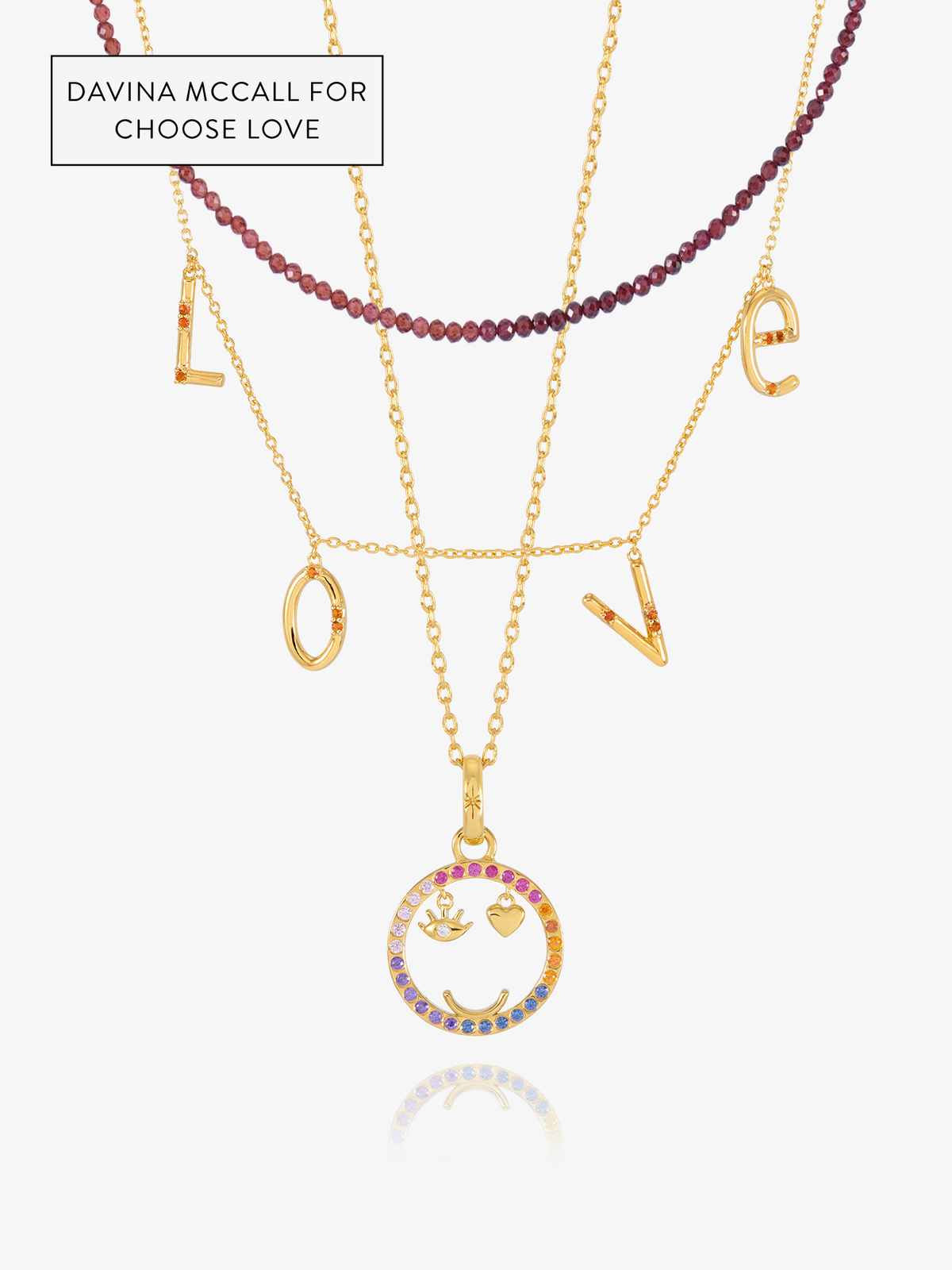 Happy Face, Love & Gemstone Layered necklace Set