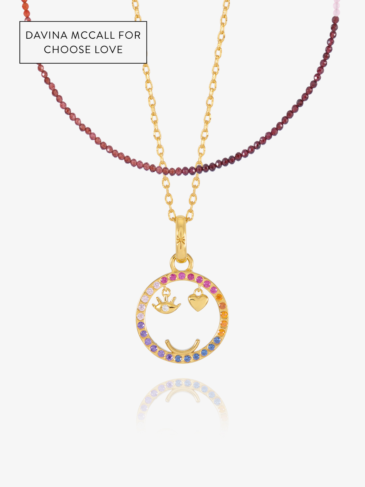 Happy Face & Gemstone Layered Necklace Set