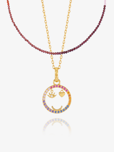 Happy Face & Gemstone Layered Necklace Set