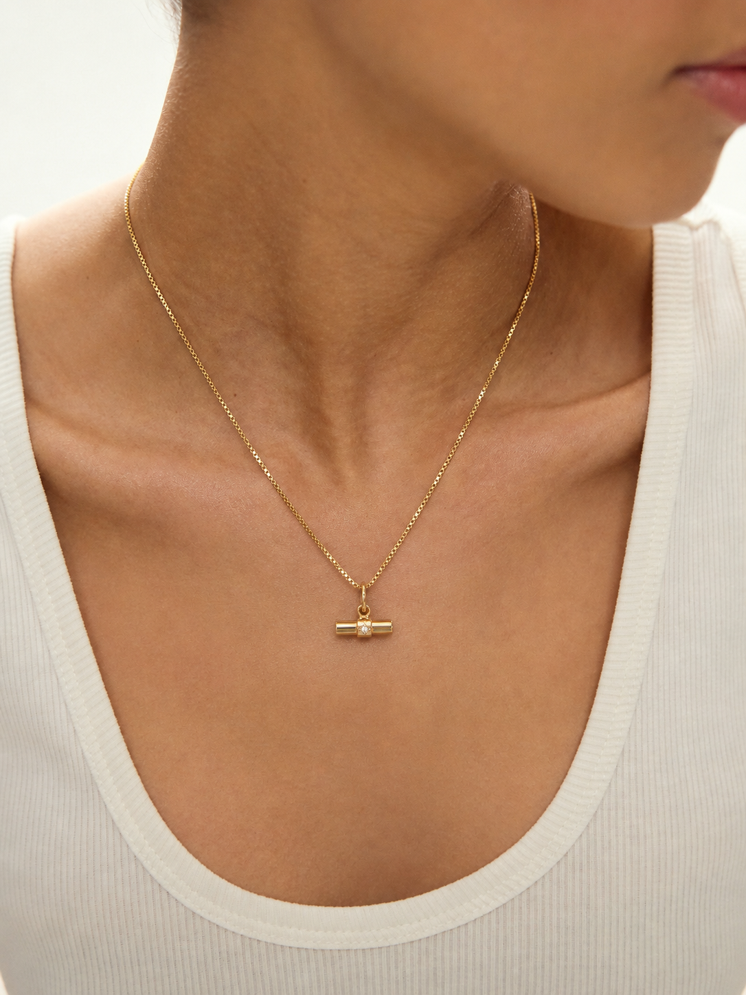 Solid Gold & Diamond T bar Necklace