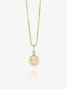 Solid Gold and Diamond Happy Face Necklace