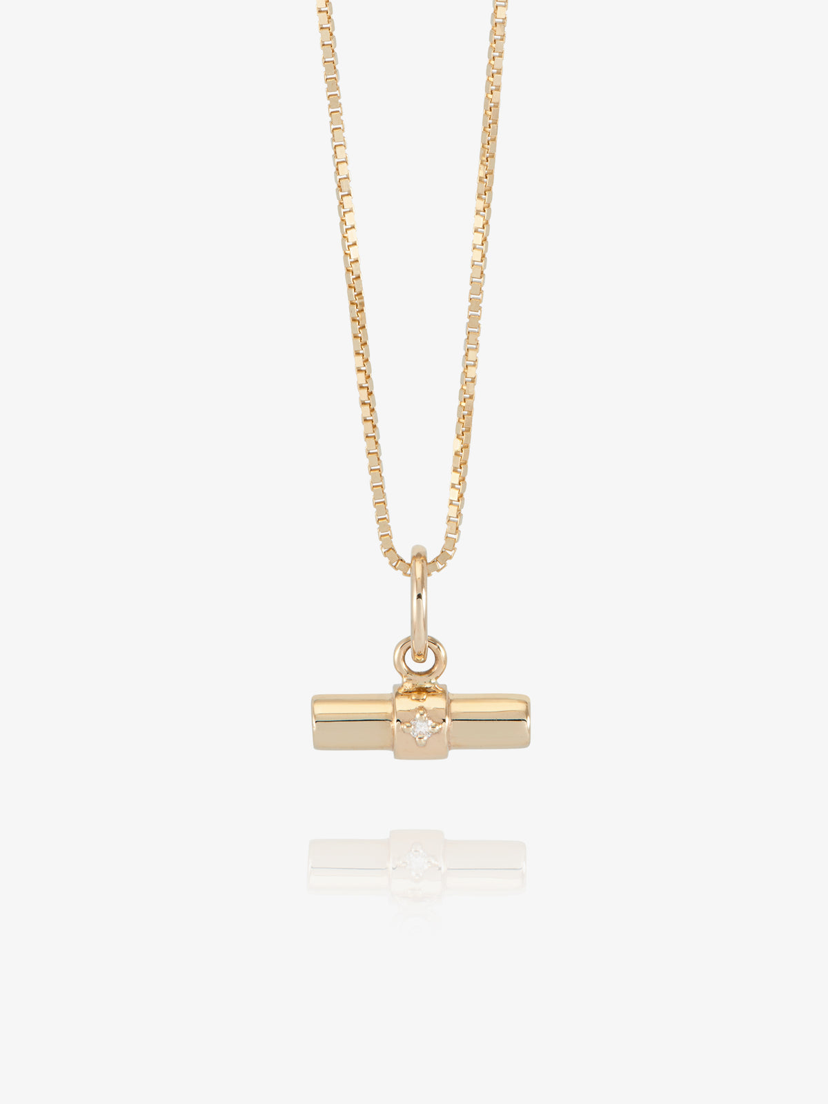 Solid Gold & Diamond T bar Necklace