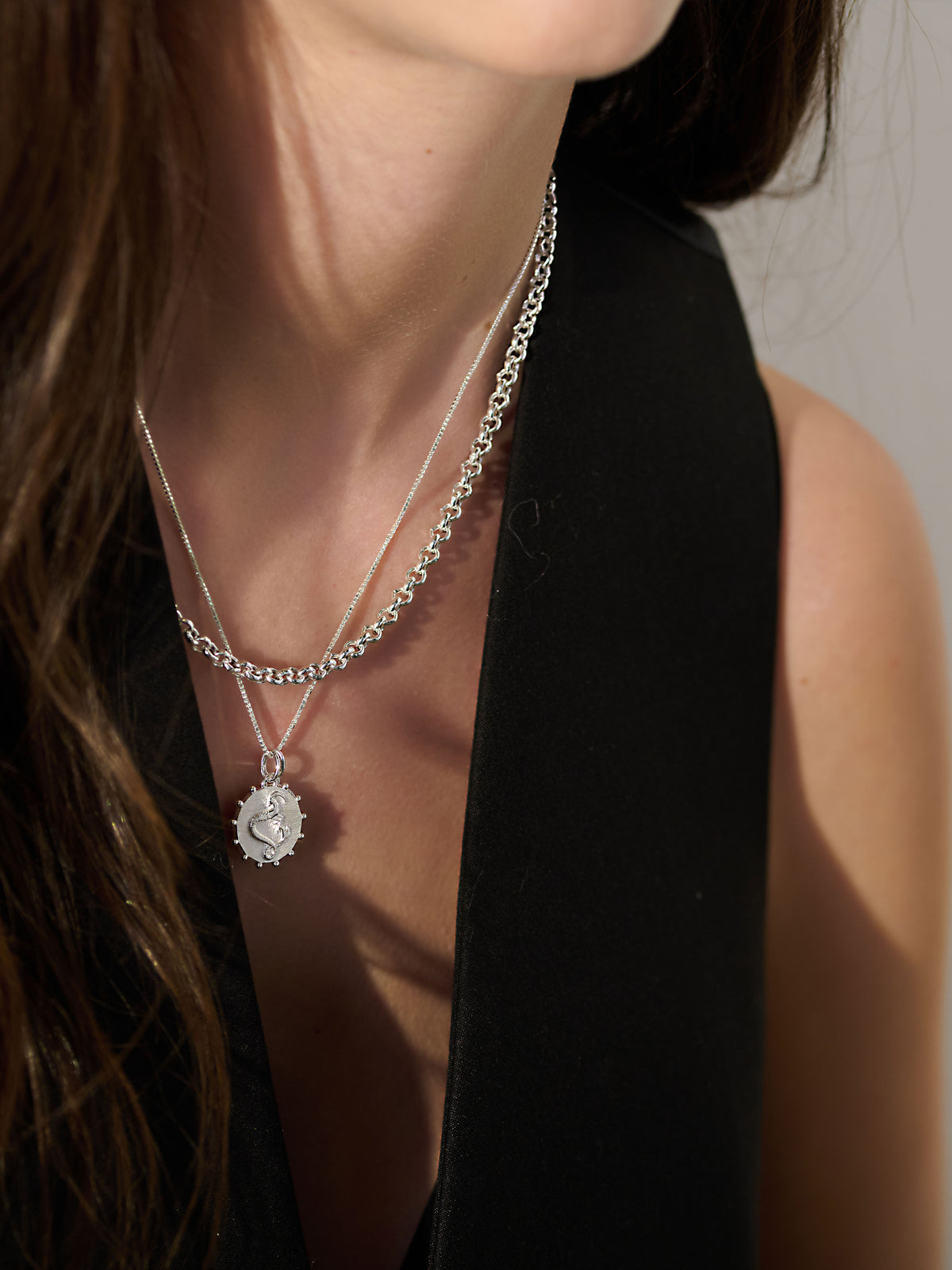 Zodiac Art Coin and Rock 'n' Rolo Layering Necklace Set