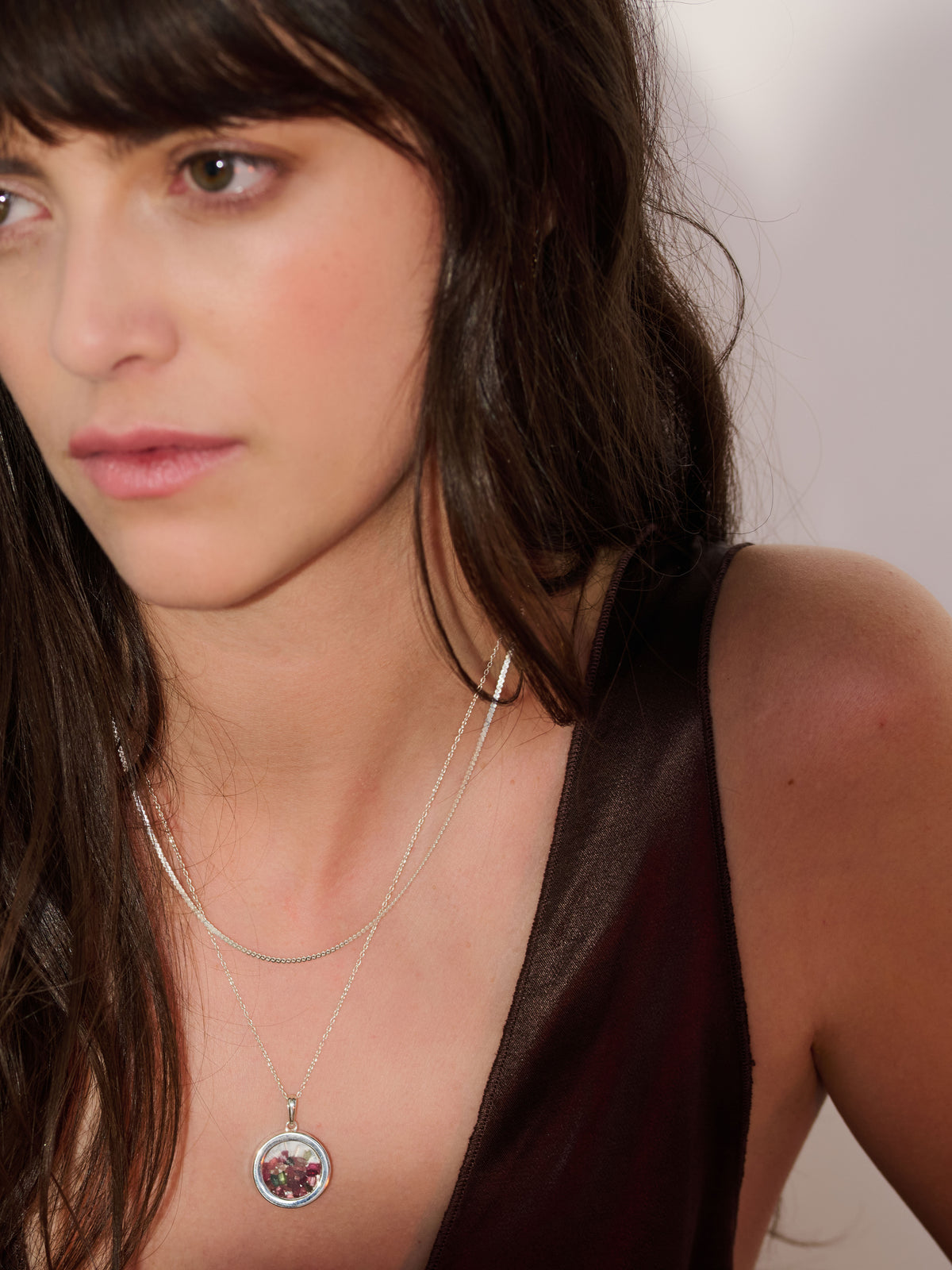 Medium Deco Sun Mixed Birthstone Amulet and Serpentine Chain Layered Set
