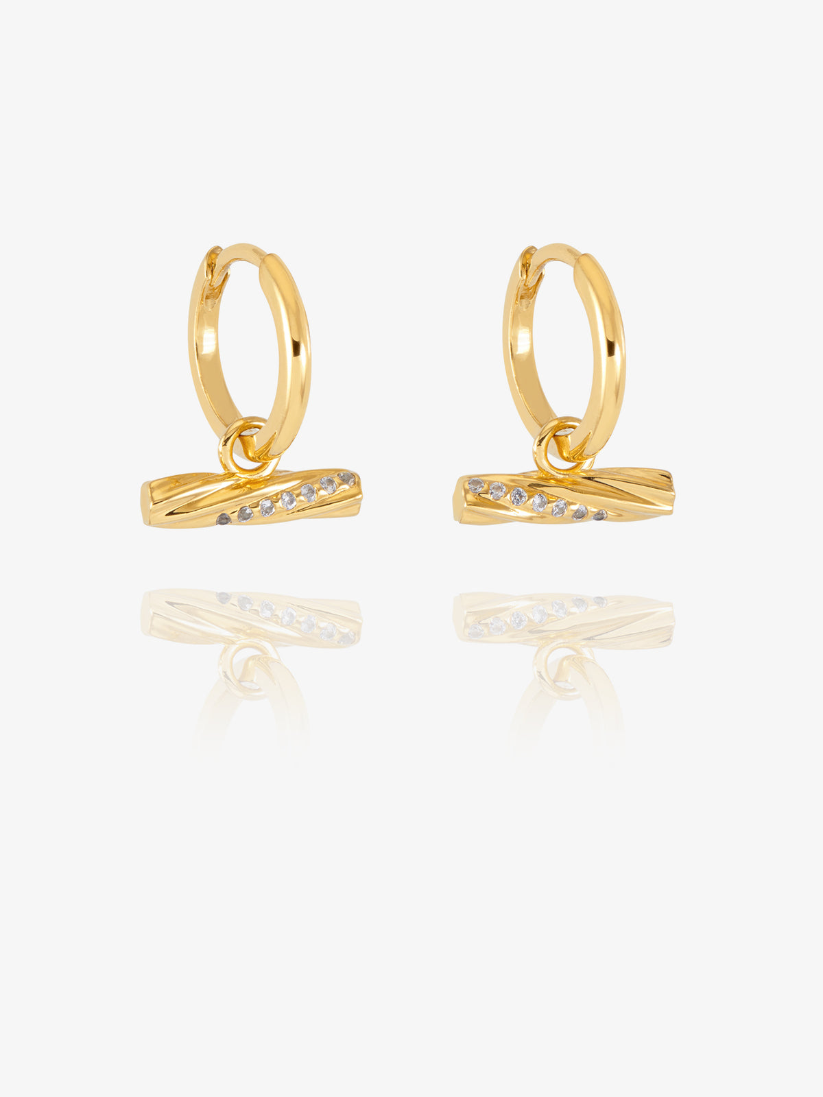 White Sapphire Twisted T-Bar Huggie Hoop Earrings