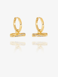 White Sapphire Twisted T-Bar Huggie Hoop Earrings