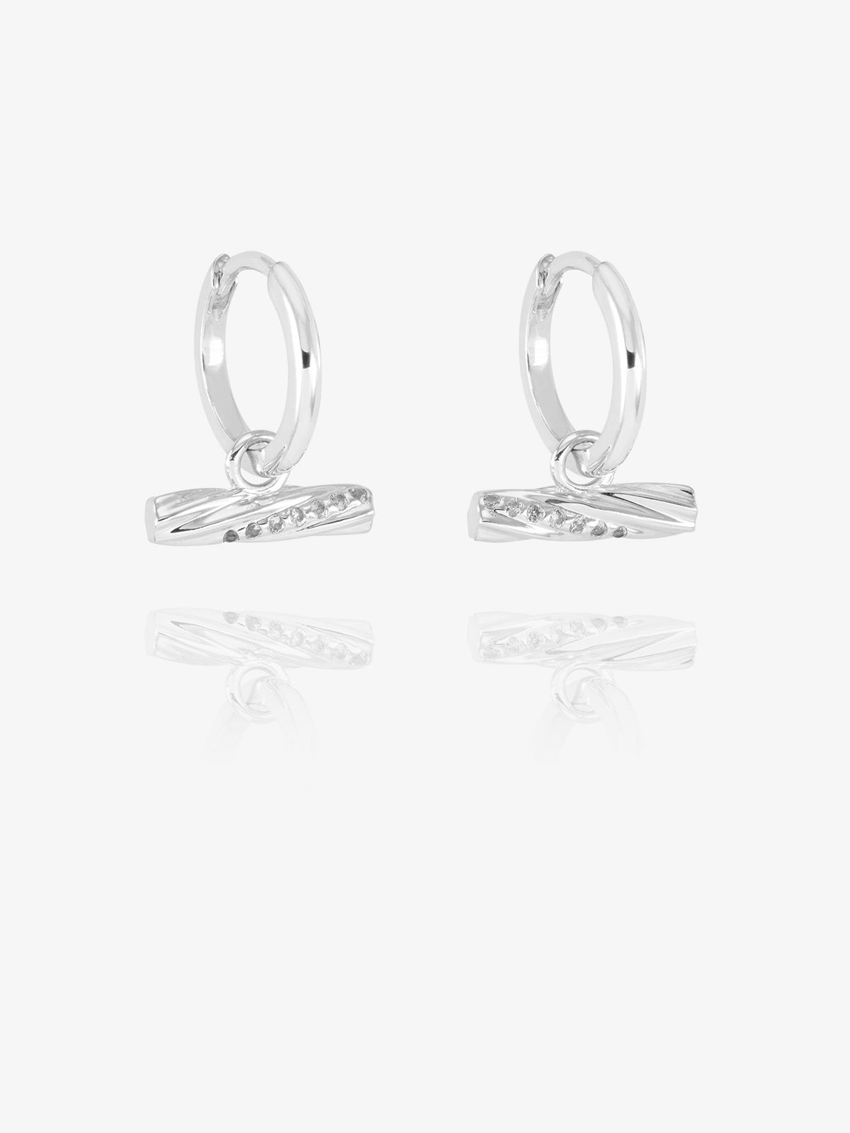 White Sapphire Twisted T-Bar Huggie Hoop Earrings