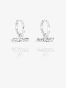 White Sapphire Twisted T-Bar Huggie Hoop Earrings