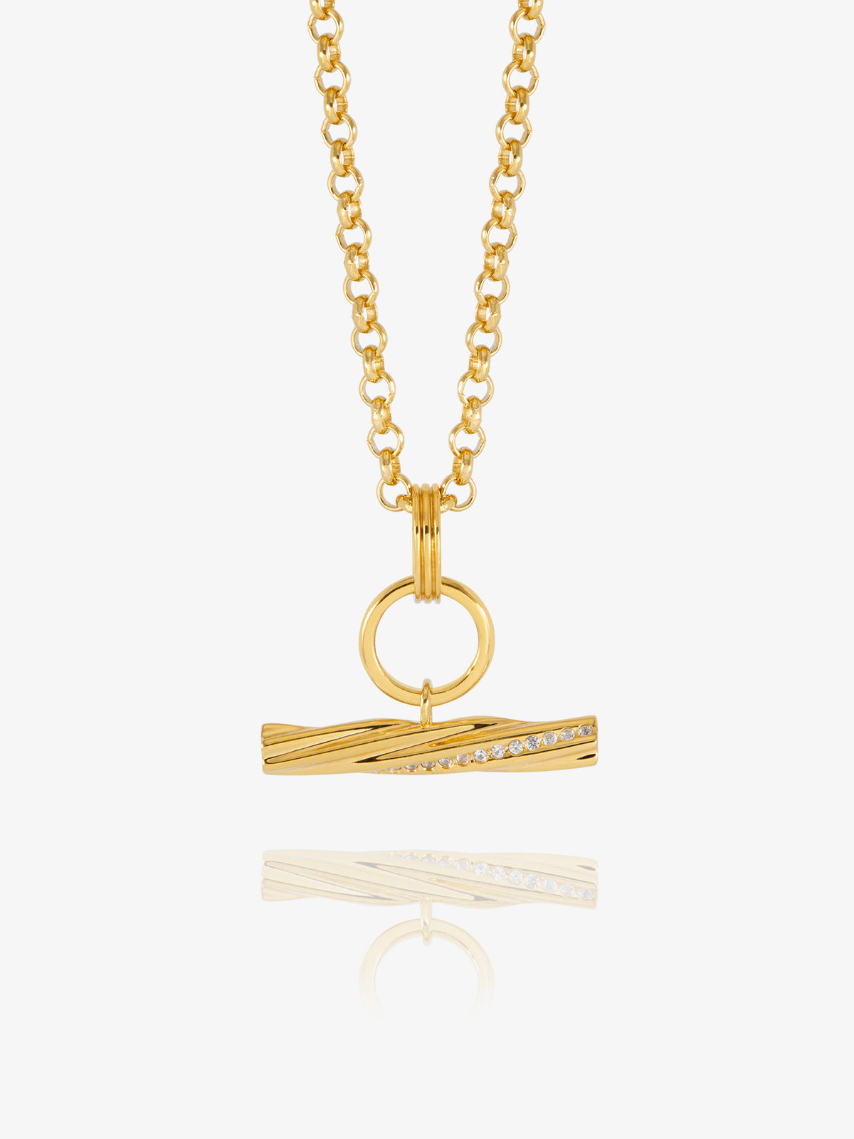 Chunky White Sapphire Twisted T-Bar Necklace