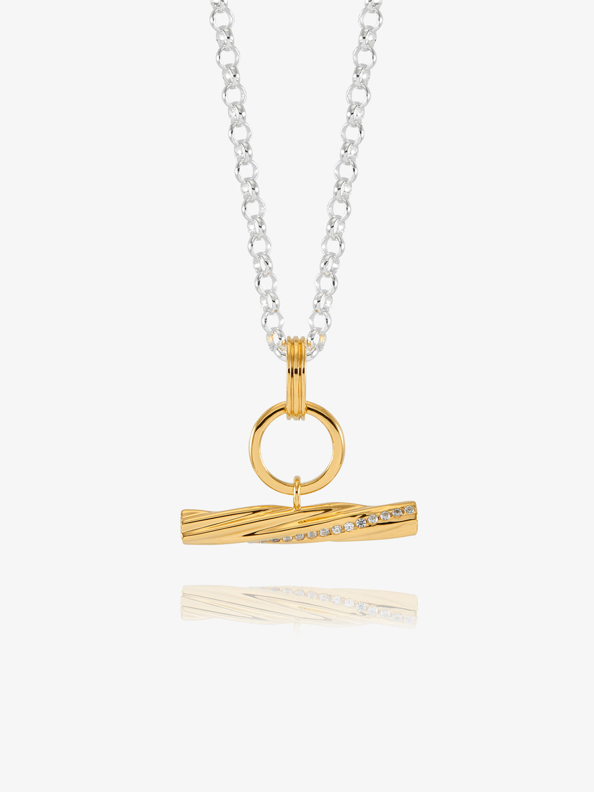 Mixed Metal White Sapphire Twisted T-Bar Necklace