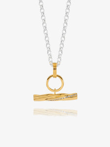 Mixed Metal White Sapphire Twisted T-Bar Necklace