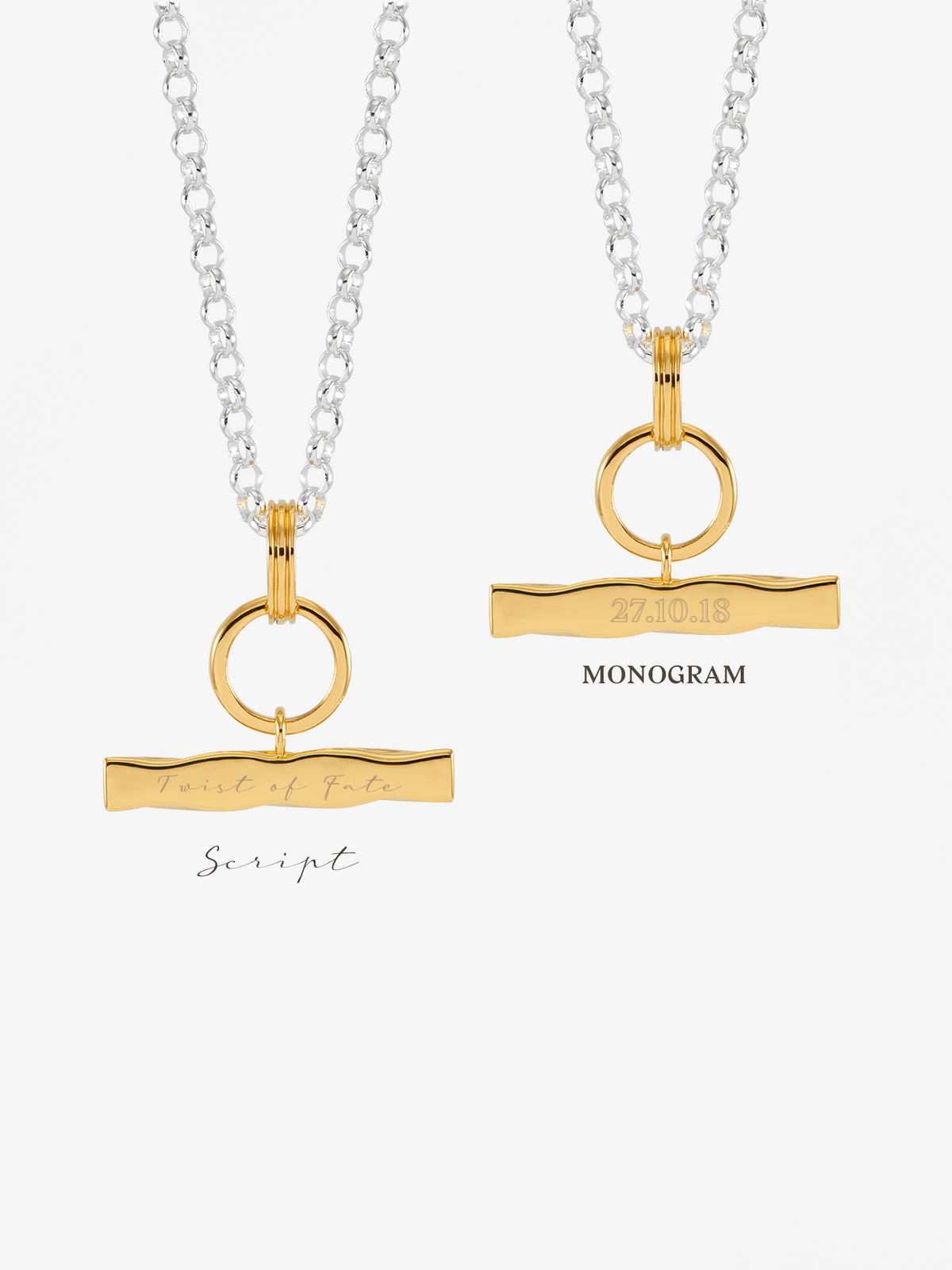 Mixed Metal White Sapphire Twisted T-Bar Necklace