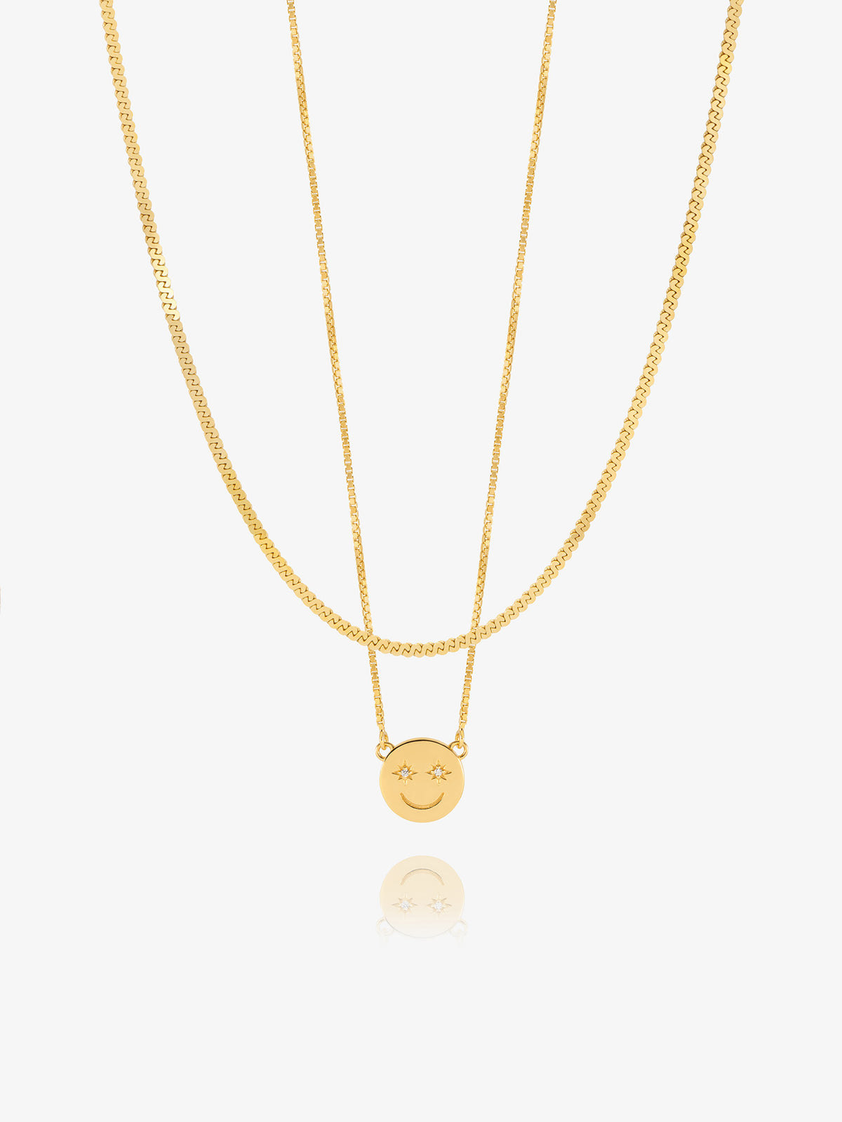 Mini Happy Face Necklace and Serpentine Layered Necklace Set