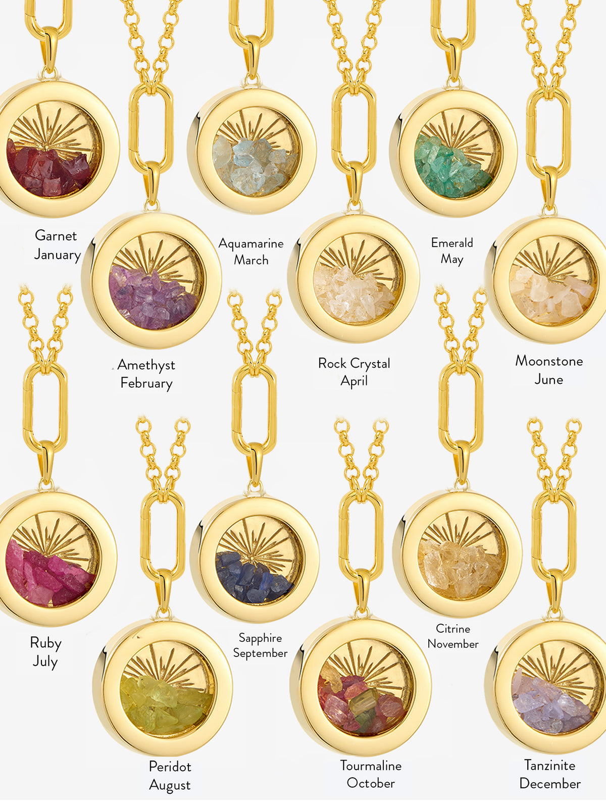 Personalised Birthstone Hardware Deco Sun Amulet Necklace