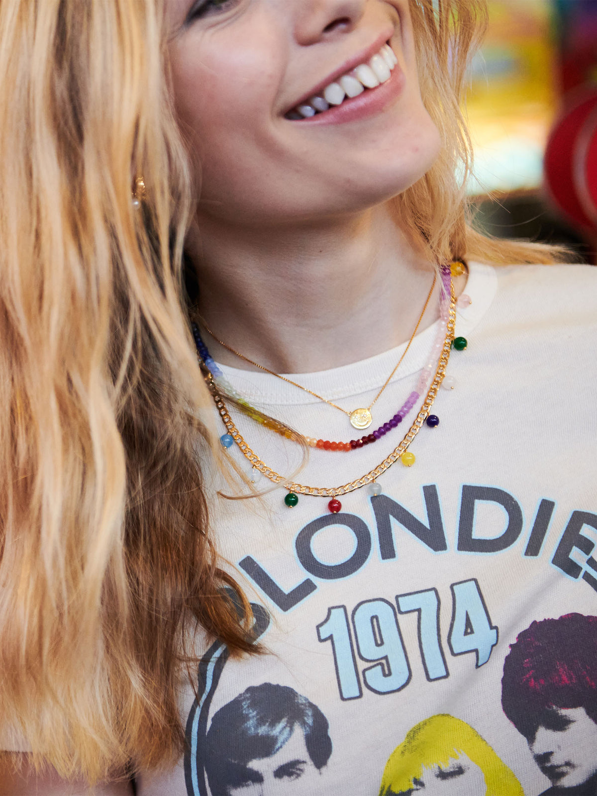 Rainbow Happy Face Gemstone Necklace