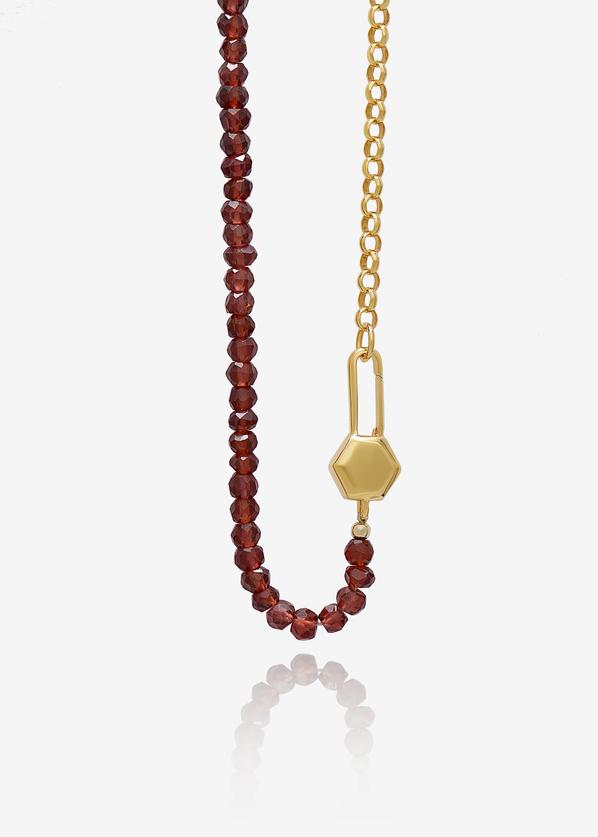 Styled Asymmetric Garnet Padlock &amp; Hexagon Padlock Layered Necklace Set