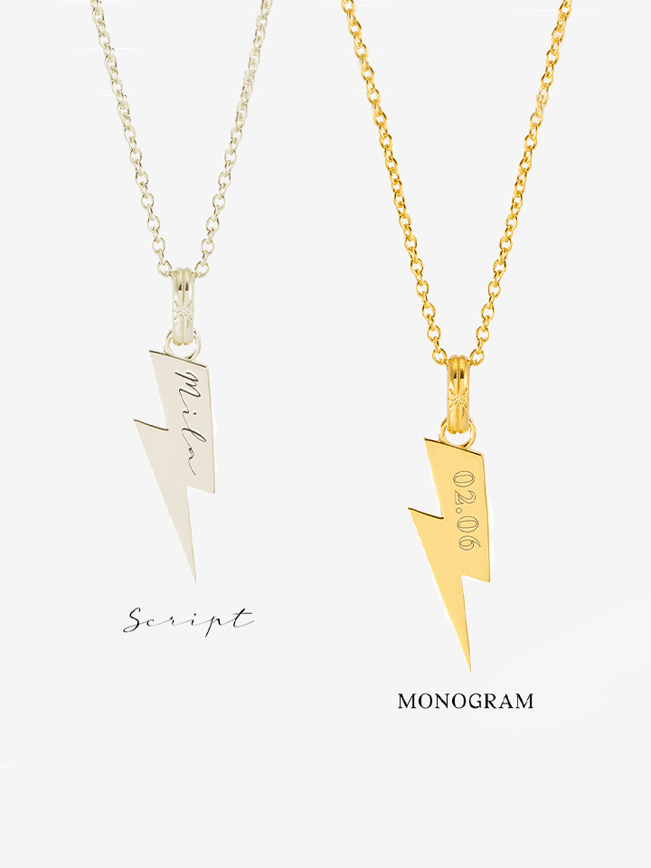 Personalised Black Pavé Lightning Bolt Necklace Rachel Jackson