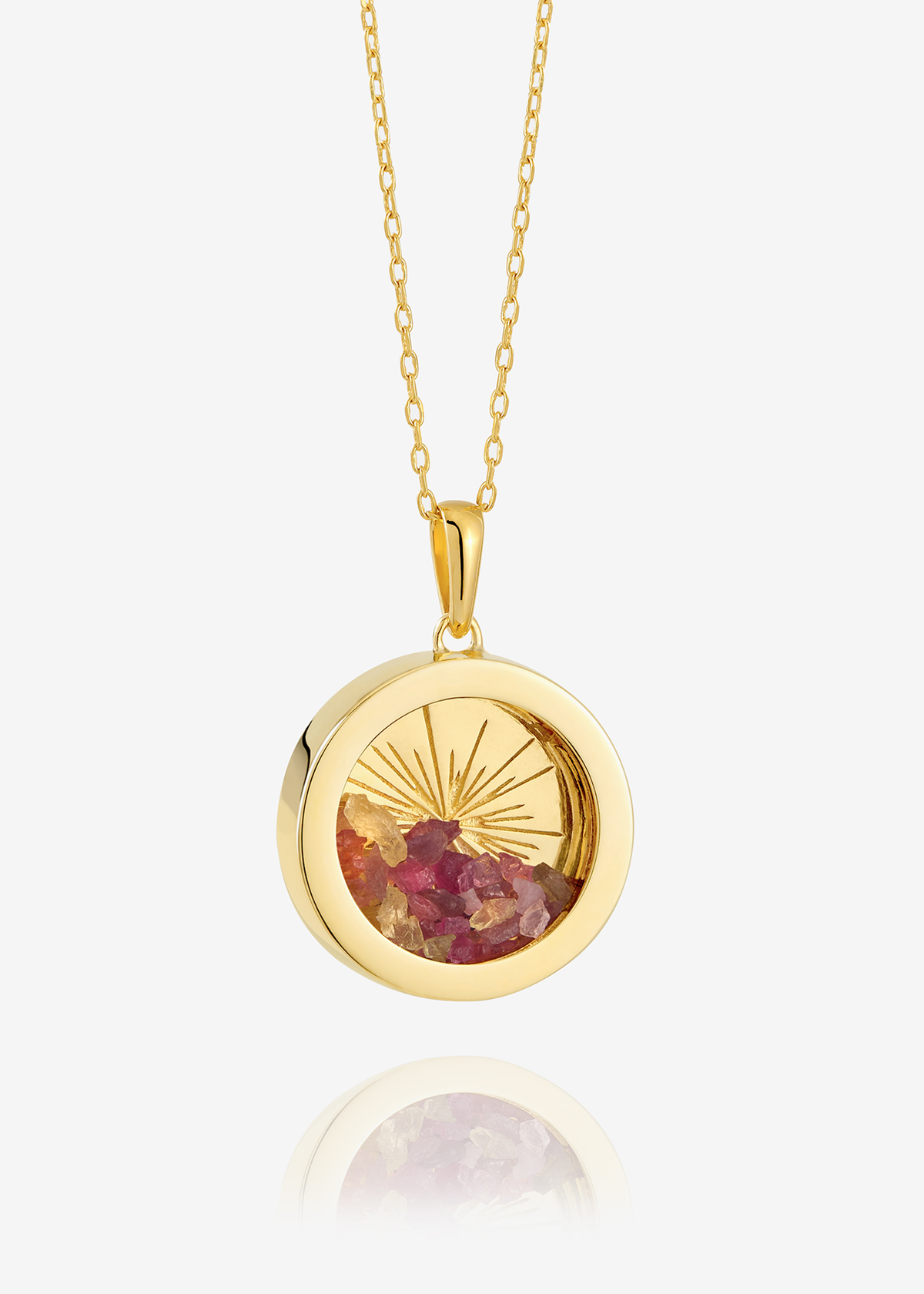 Medium Deco Sun Mixed Birthstone Amulet Necklace