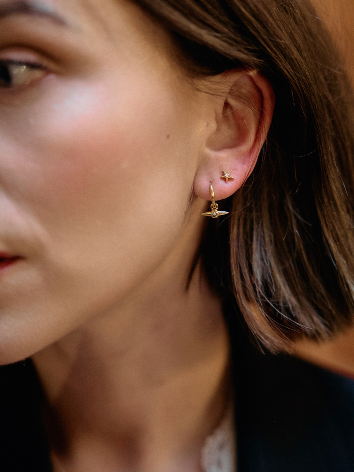 Lucky Star T-Bar Huggie Hoop Earrings