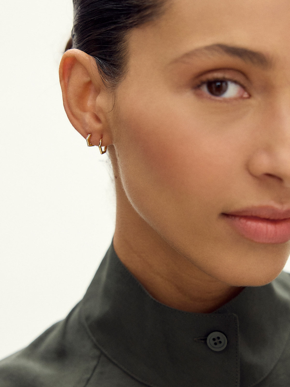 White Topaz Hexagon Huggie Hoop Earrings