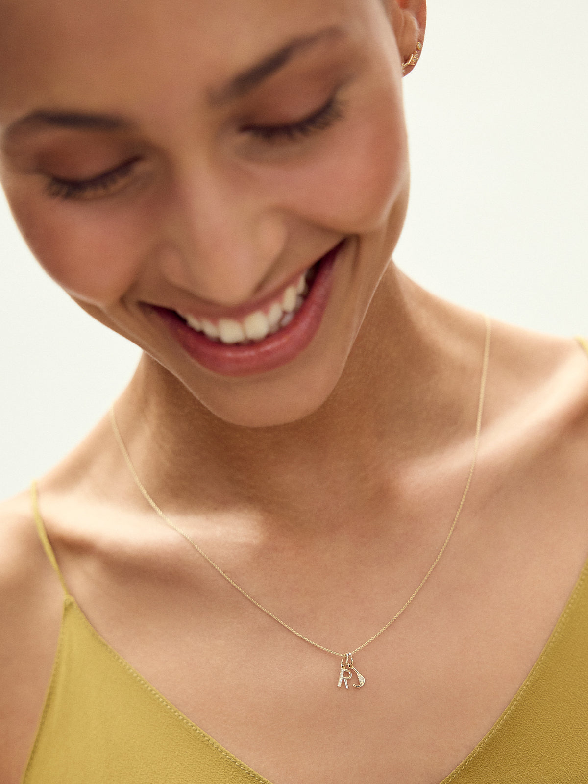 Solid Gold and Diamond Family Initial Necklace