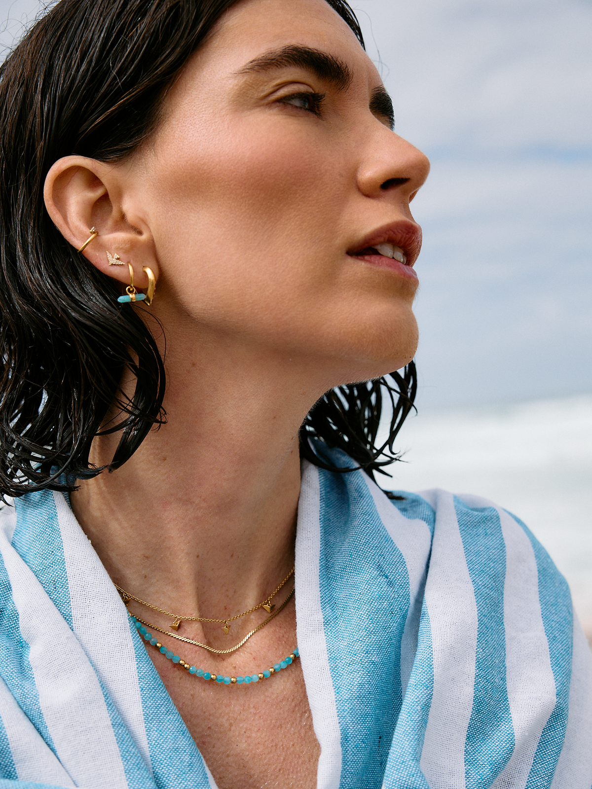 Tranquility Amazonite T-Bar Huggie Hoop Earrings