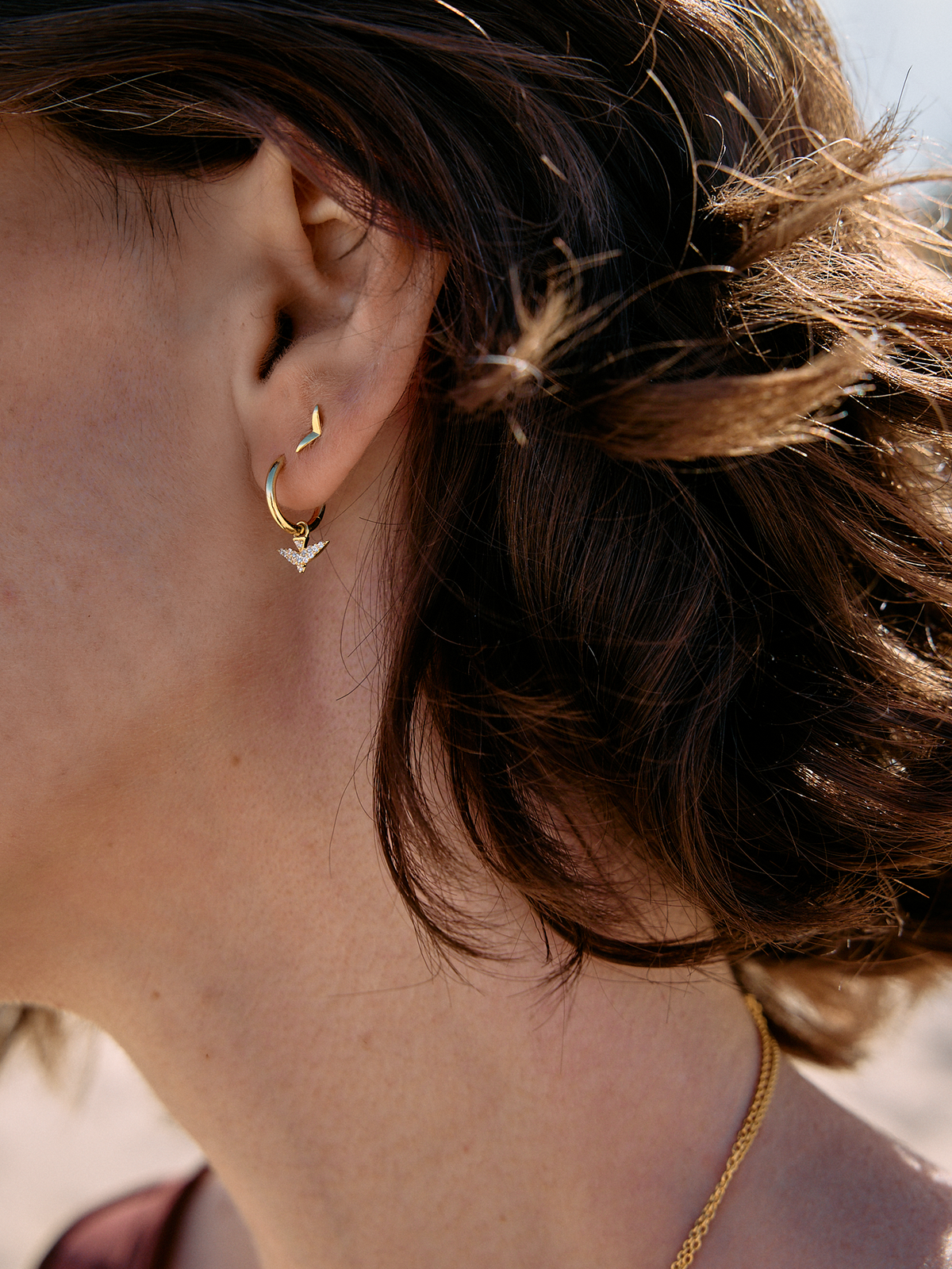 Dreamer Pave Bird Huggie Hoop and Asymmetrical Bird Stud Earring Set