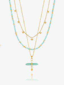 Tranquillity Amazonite T-Bar, Beads and Choker Layered Necklace Set