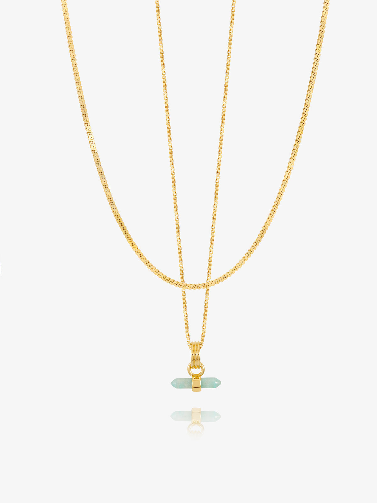 Mini Tranquillity Aquamarine T-Bar and Serpentine Layered Necklace Set