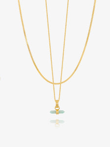Mini Tranquillity Aquamarine T-Bar and Serpentine Layered Necklace Set