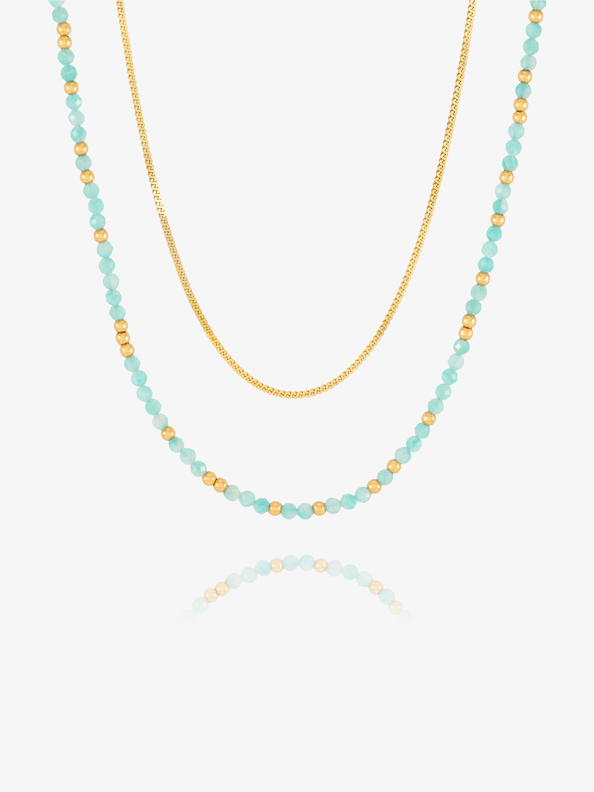 Tranquillity Amazonite Beaded and Serpentine Layered Necklace Set