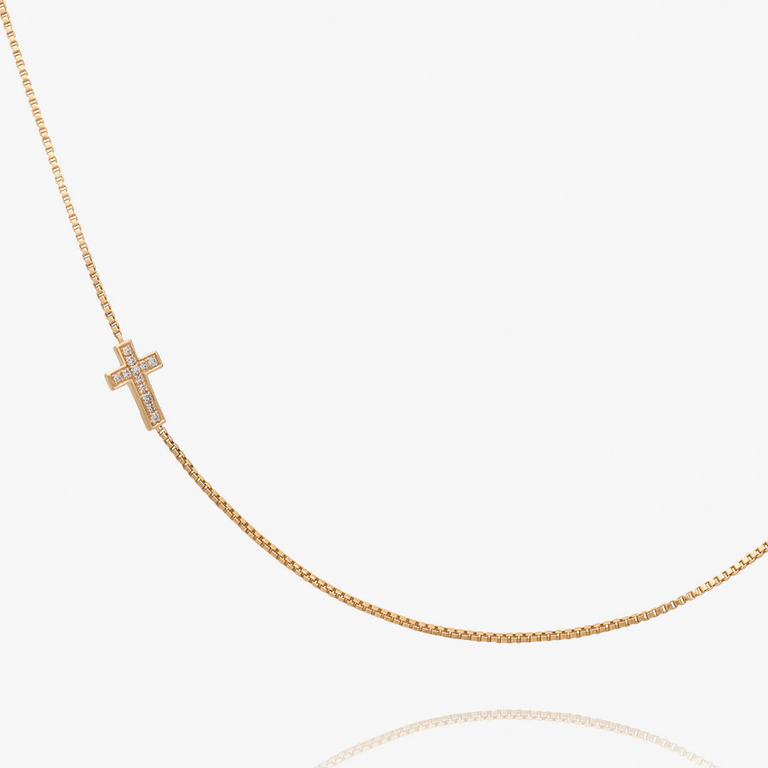 Solid Gold and Diamond Mini Cross Necklace