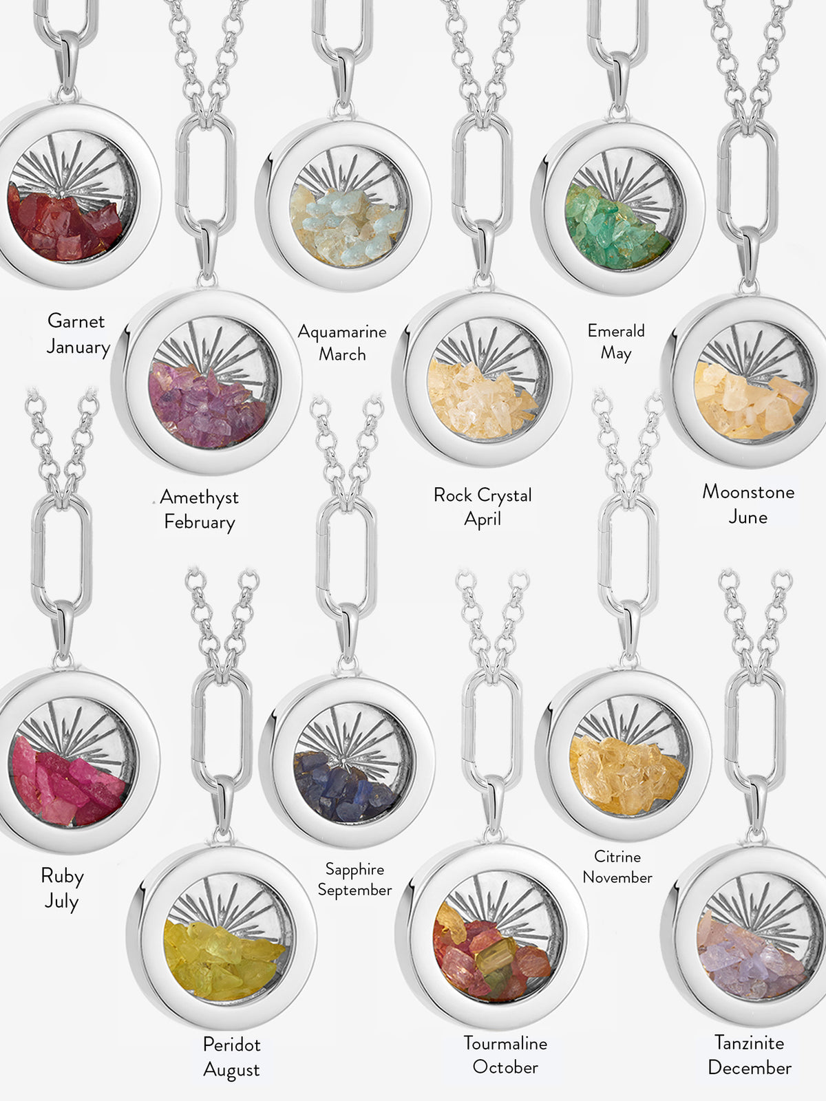 Personalised Mixed Birthstone Hardware Deco Sun Amulet Necklace