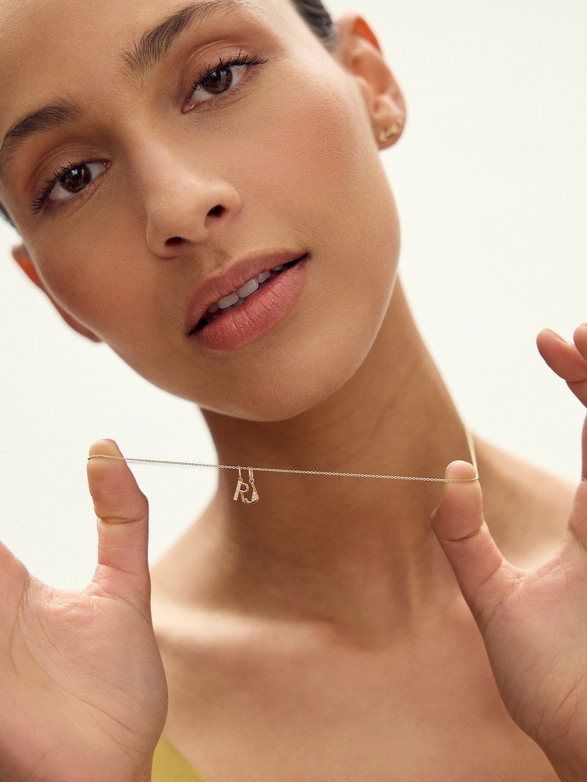 Solid Gold and Diamond Family Initial Necklace